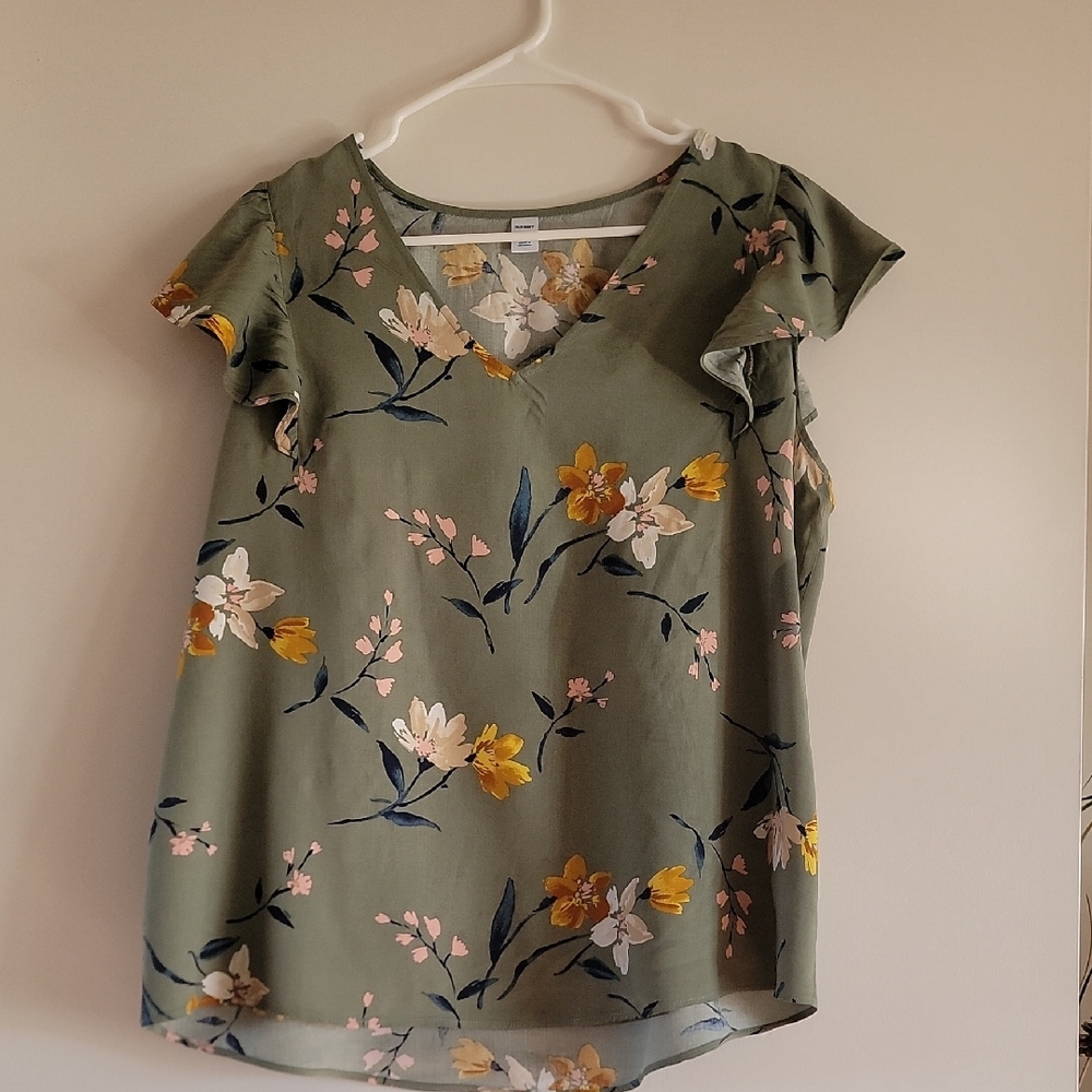 Old Navy Green Floral Blouse